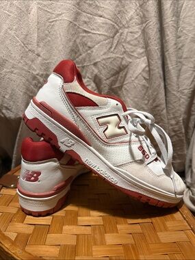 Red & White New Balance 550 Sneakers (worn once, great condition)
